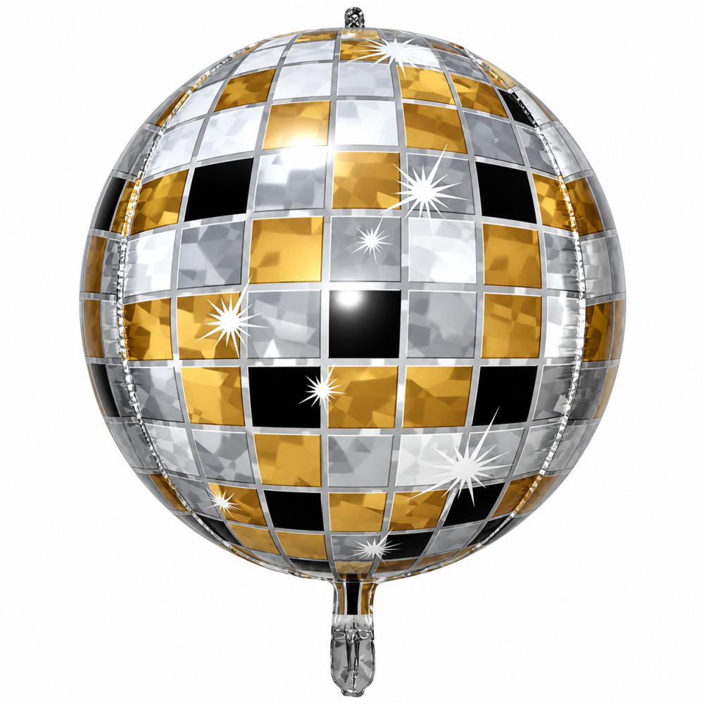 22 Inch Foil Balloon Black Gold Disco Ball