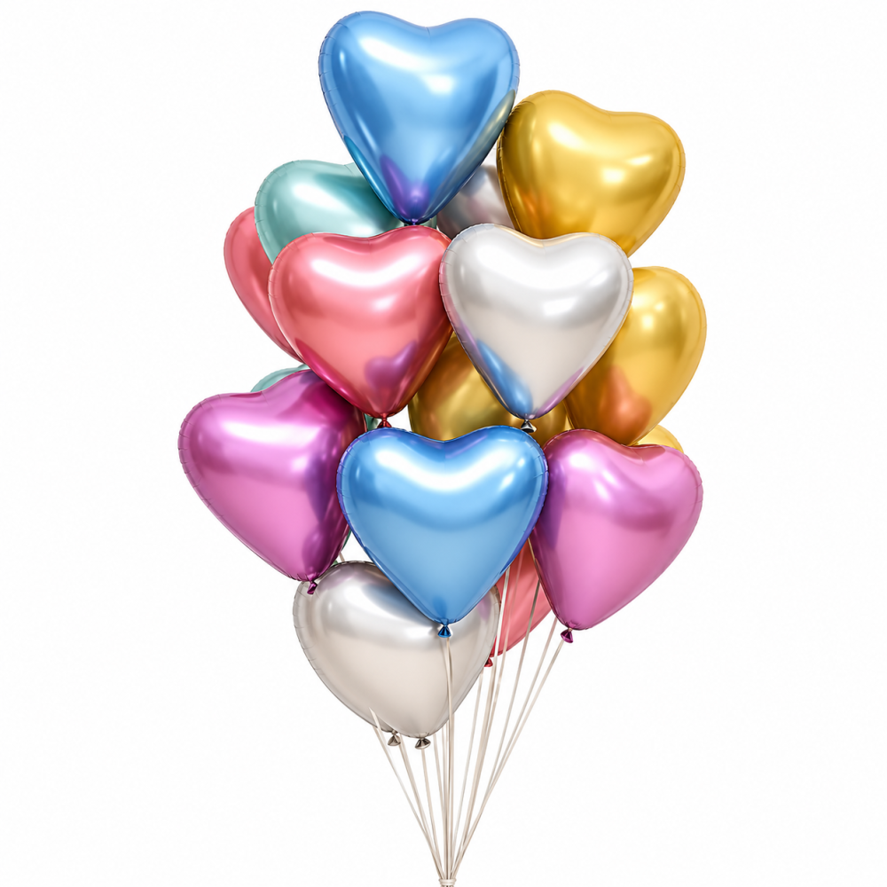 10 Inch Heart Shape Chrome Balloon Mixed Colour  (50PCS)