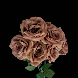 Artificial Flower Rose Bunch Brown (7PCS)